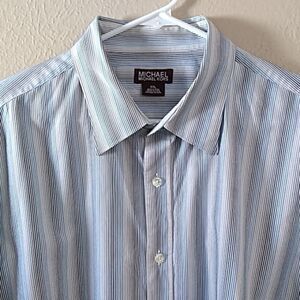 Micheal Kors Button Down Top Blue & White Stripes, Size  - XXL‎